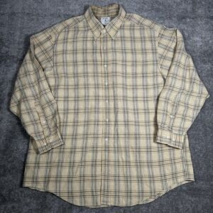 Brooks Brothers Sport Shirt Men's XL‎ Beige Plaid 100% Irish Linen Long Sleeve